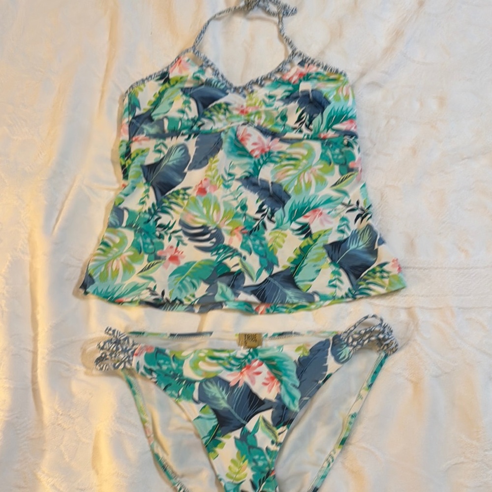 True Craft Tropical Print Swim Set - Green and Blue